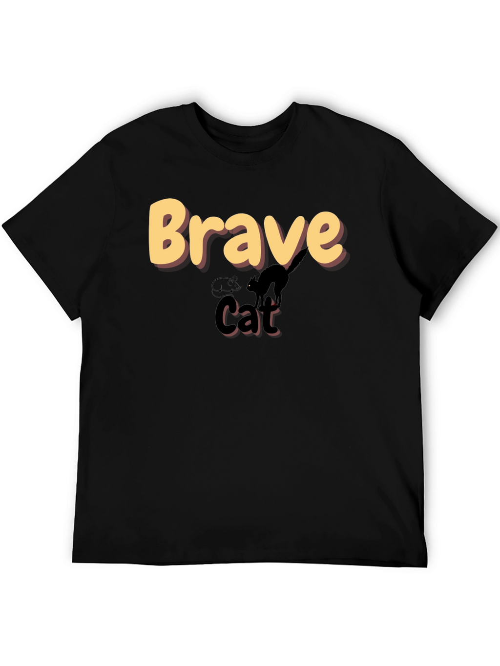Brave Cat Graphic T-Shirt - Black Crew Neck Tee