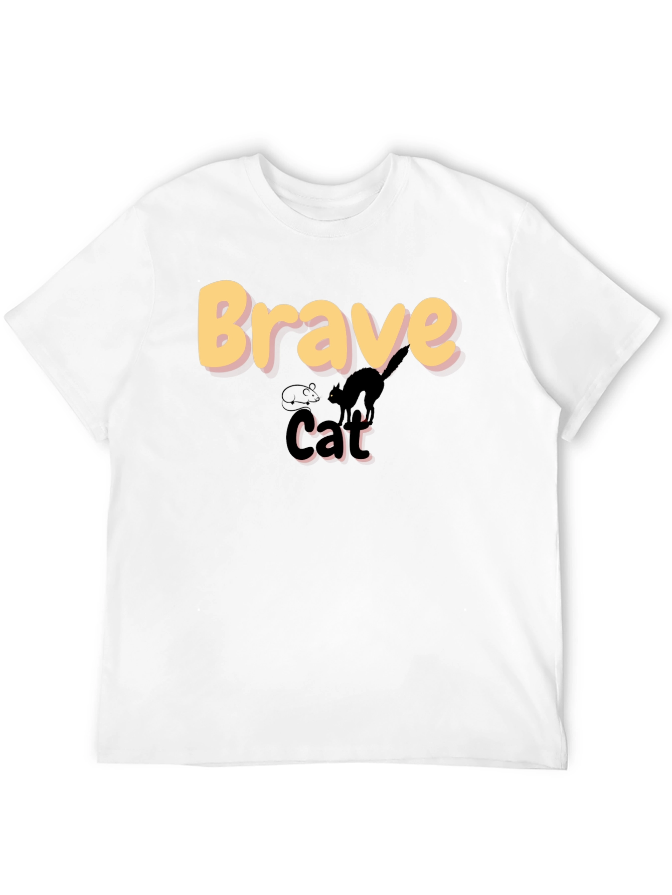 Brave Cat Graphic T-Shirt - Black Crew Neck Tee