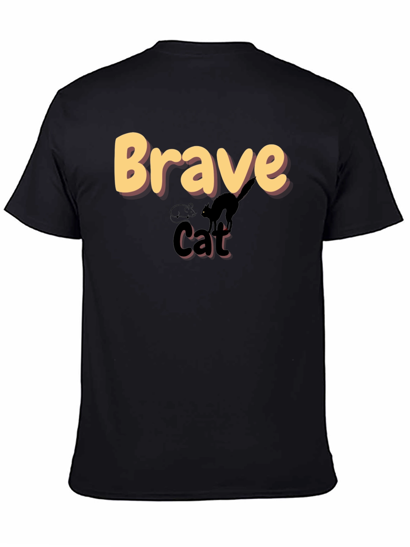 Brave Cat Graphic T-Shirt - Black Crew Neck Tee
