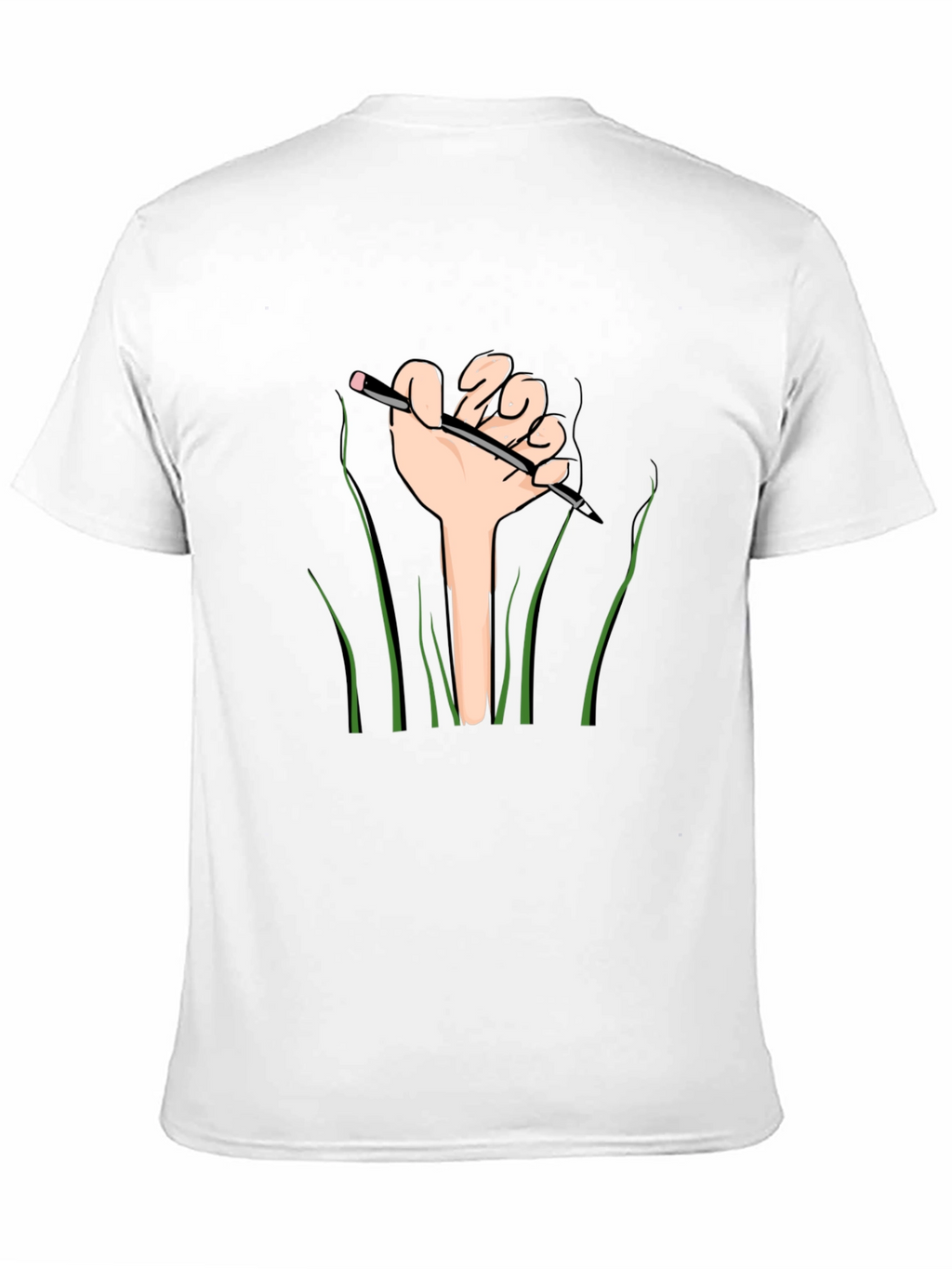 Graphic Tee: Hand Holding Pencil Design - Black Shirt