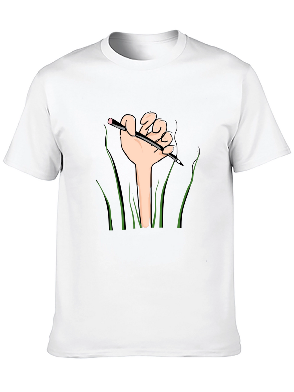 Graphic Tee: Hand Holding Pencil Design - Black Shirt