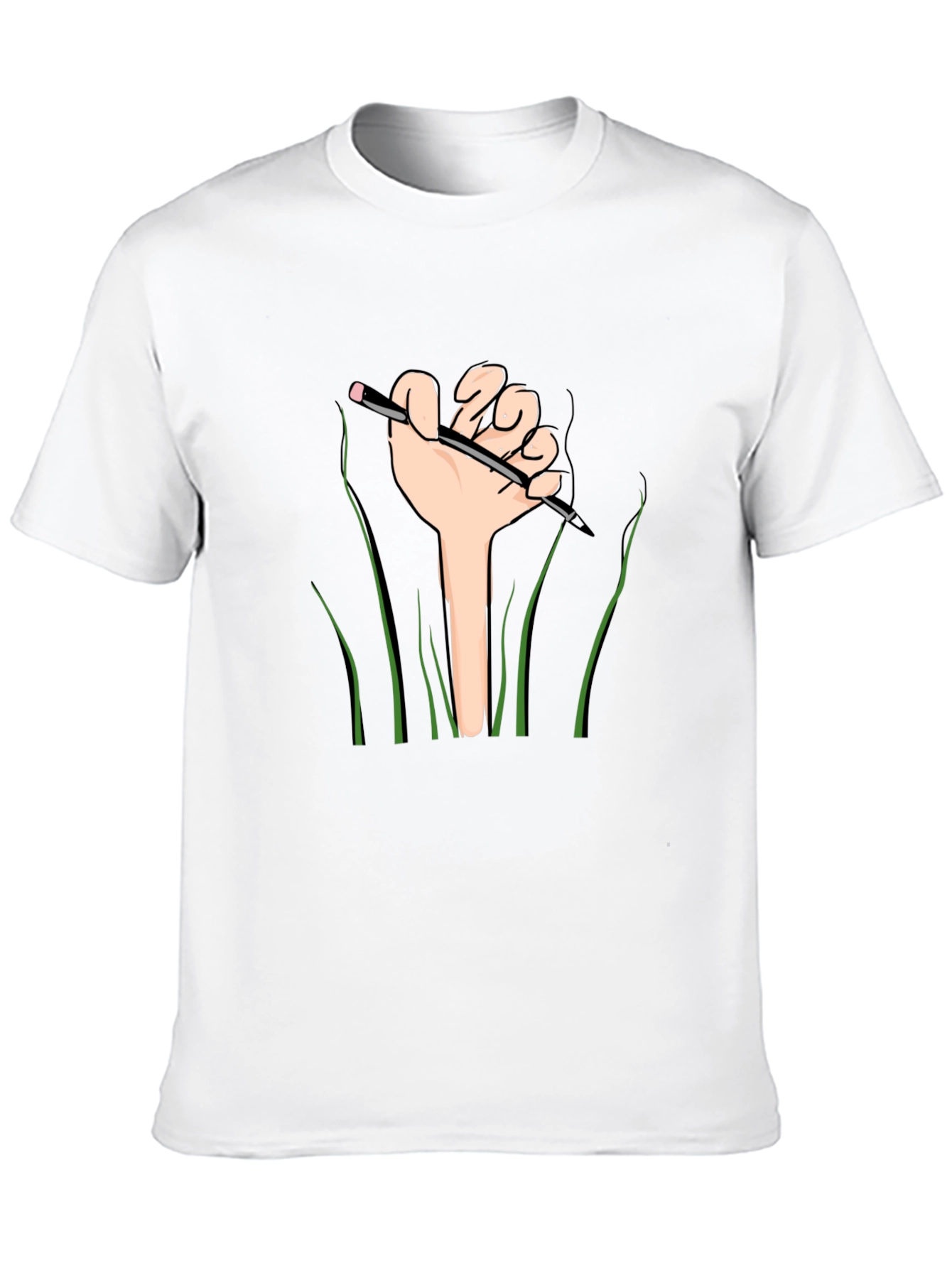 Graphic Tee: Hand Holding Pencil Design - Black Shirt