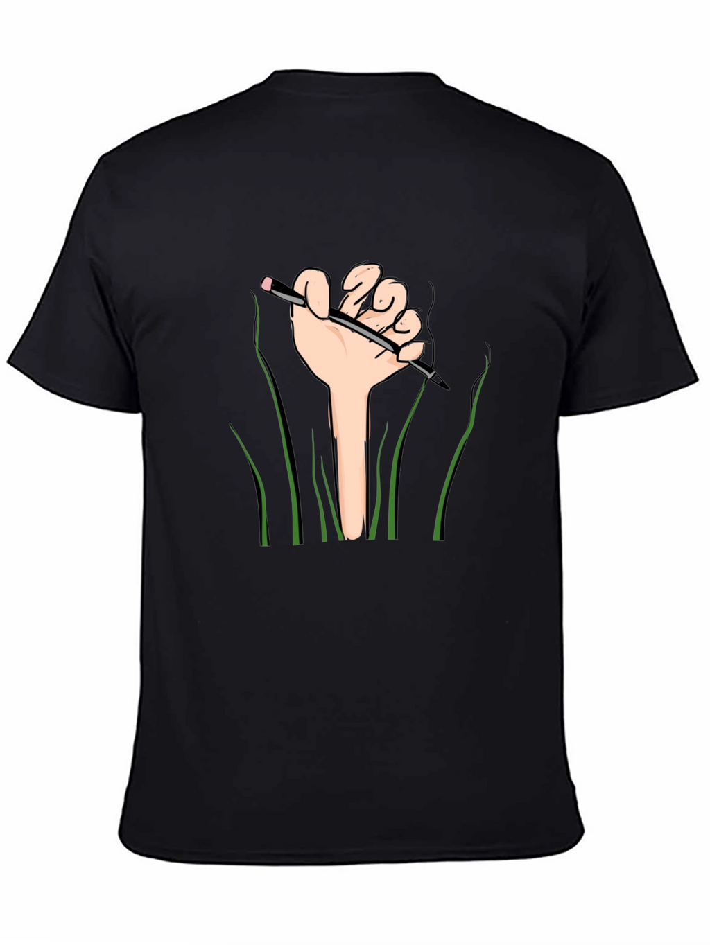 Graphic Tee: Hand Holding Pencil Design - Black Shirt