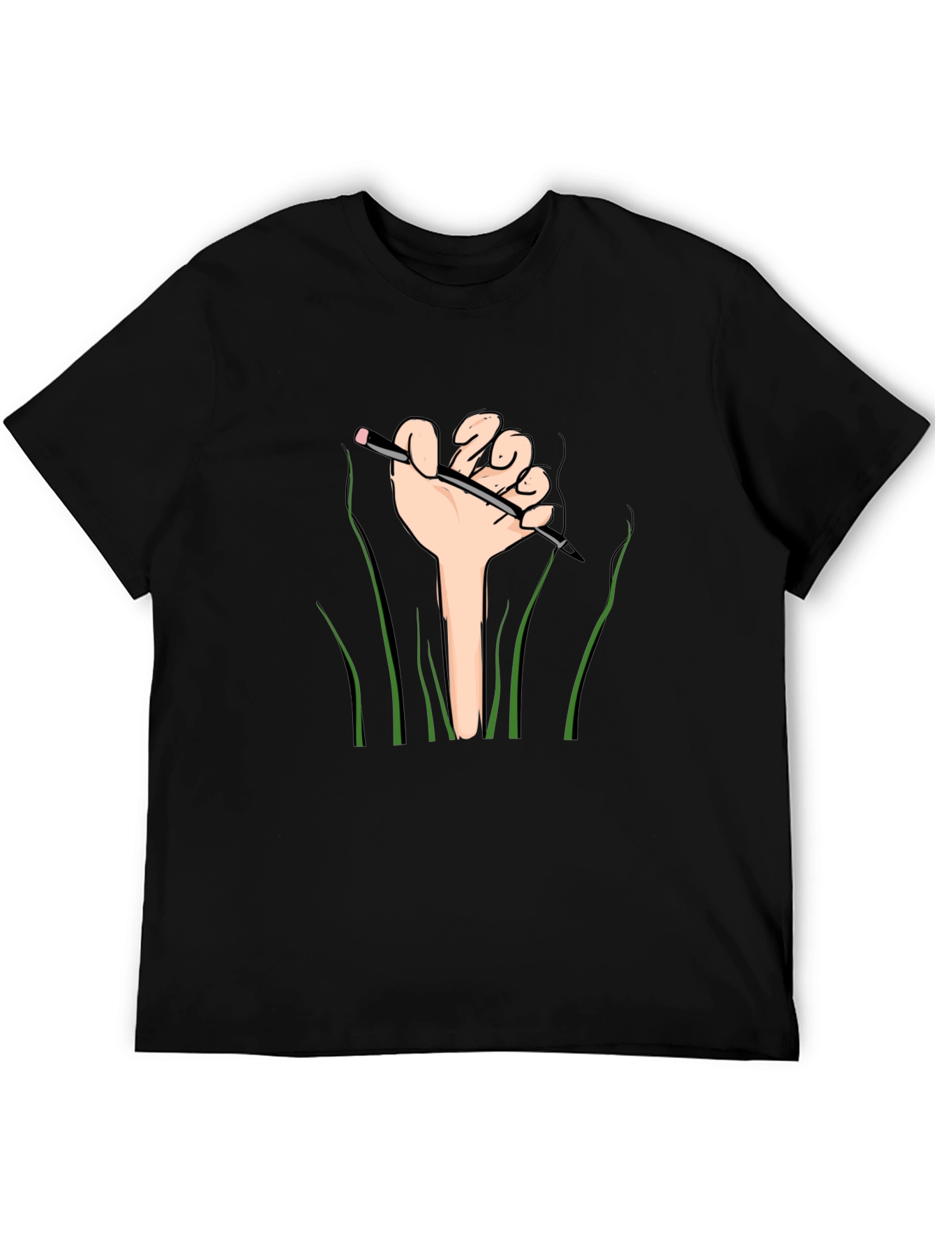 Graphic Tee: Hand Holding Pencil Design - Black Shirt