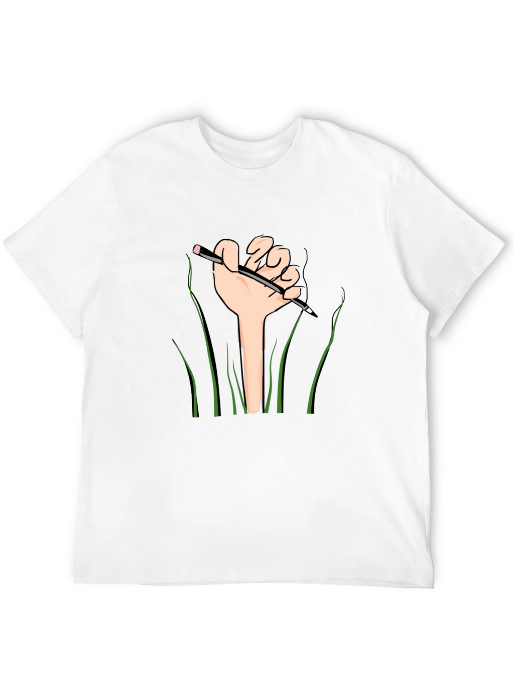 Graphic Tee: Hand Holding Pencil Design - Black Shirt