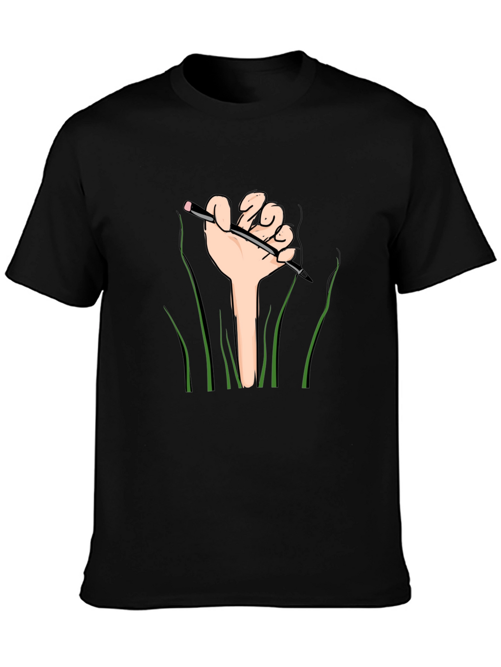 Graphic Tee: Hand Holding Pencil Design - Black Shirt