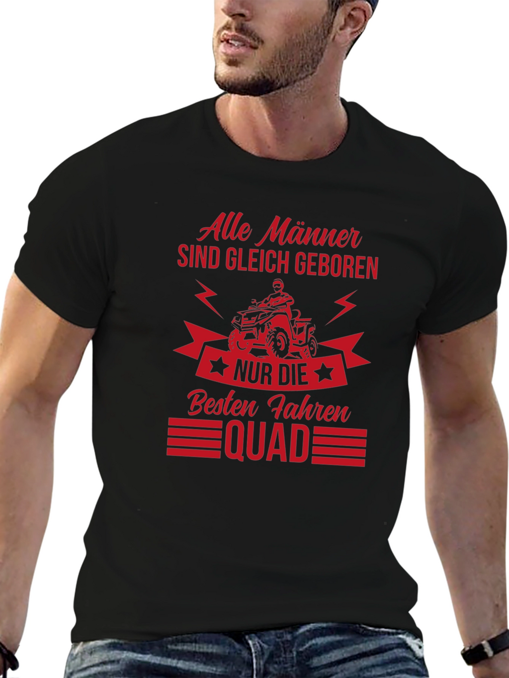 Mens Black T-Shirt - Quad Biker Design