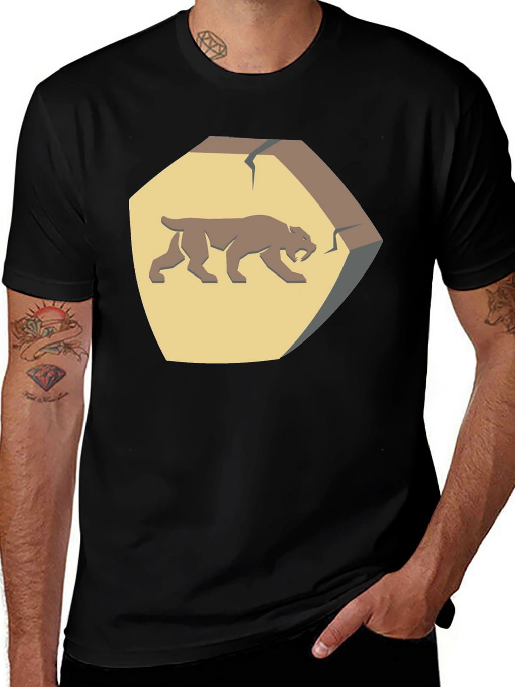 Saber-Toothed Cat Fossil T-Shirt - Prehistoric Style