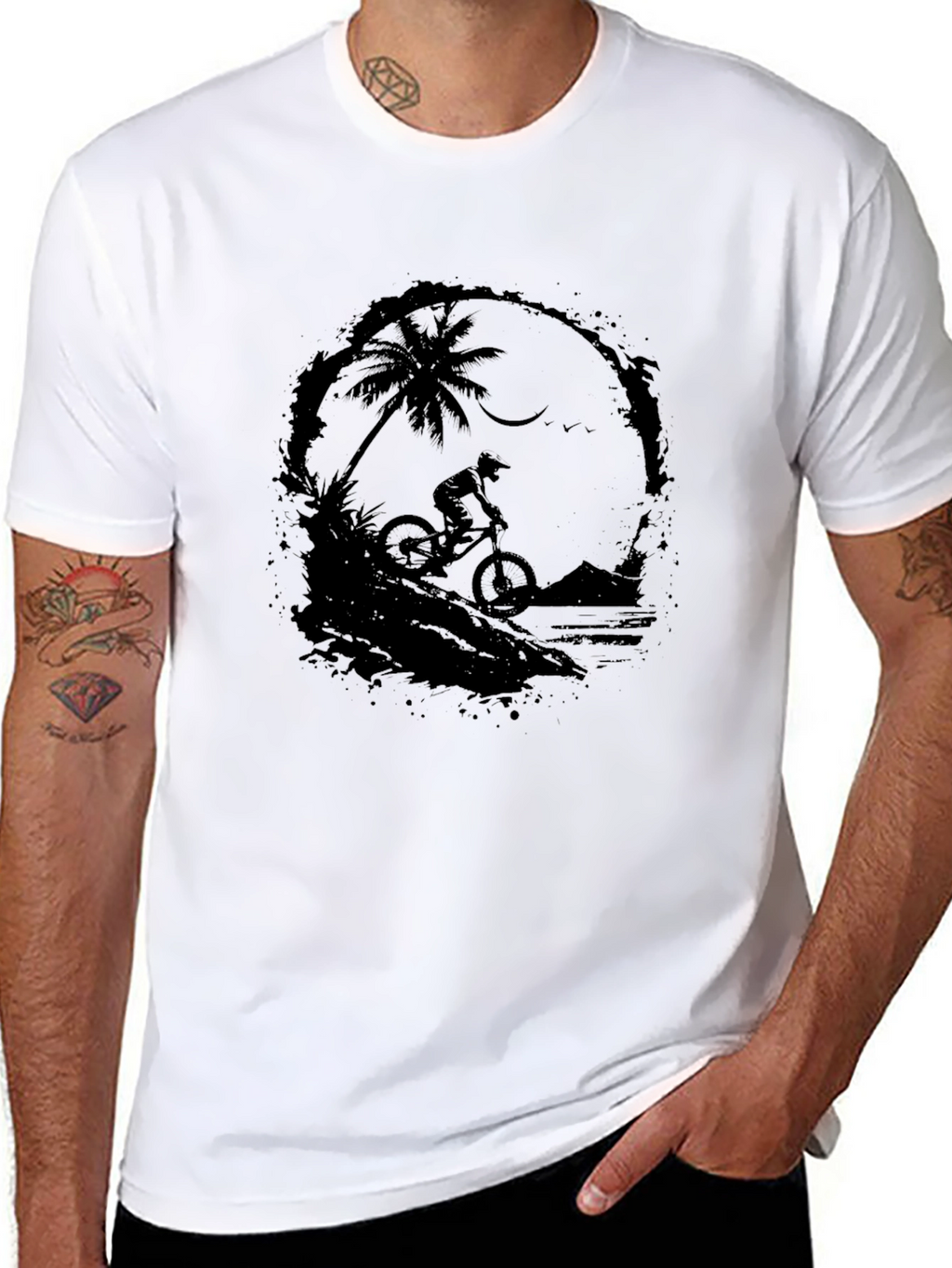 Mountain Biker T-Shirt - Tropical Scene Design