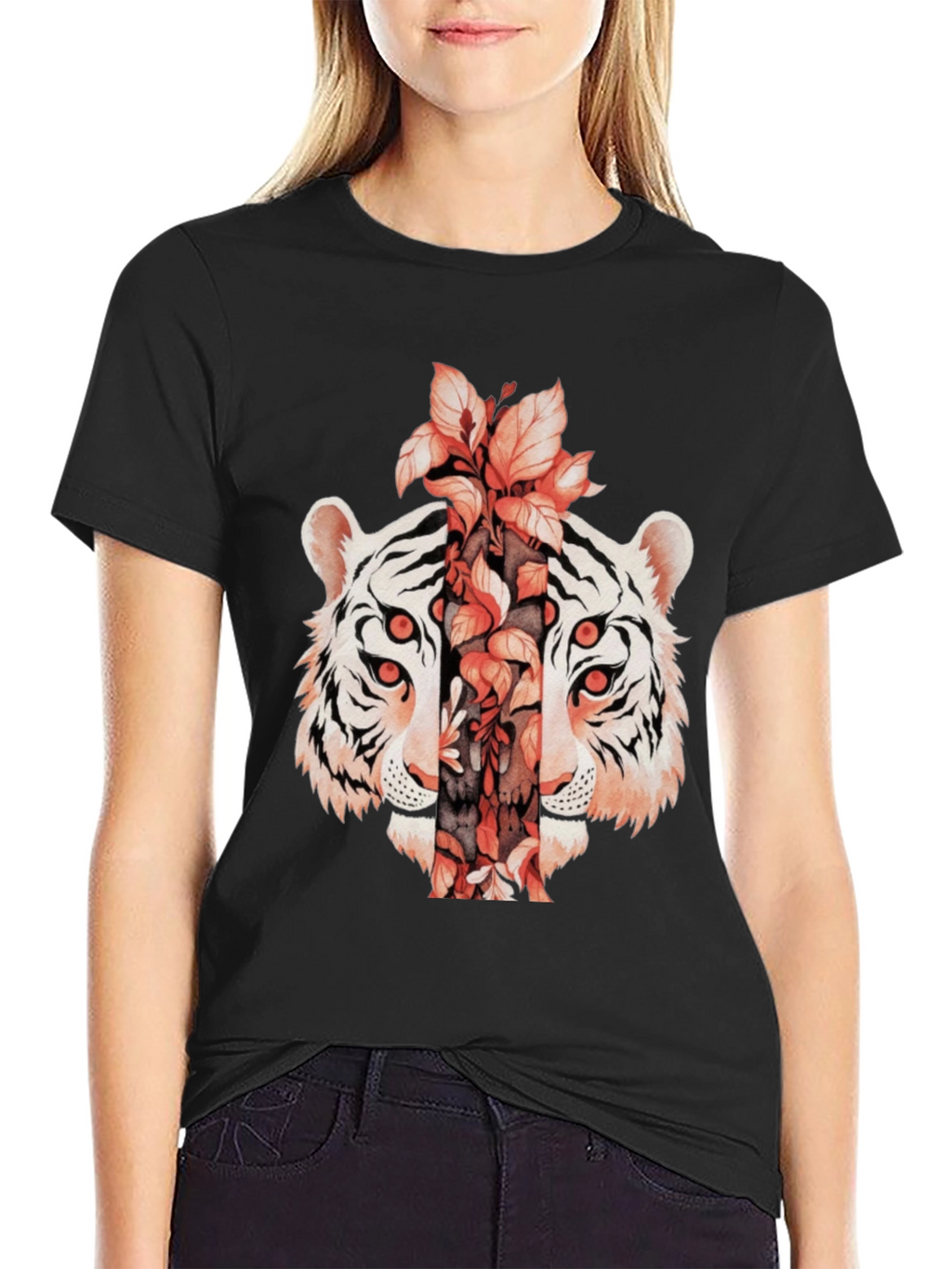 Tiger Floral Print Black T-Shirt