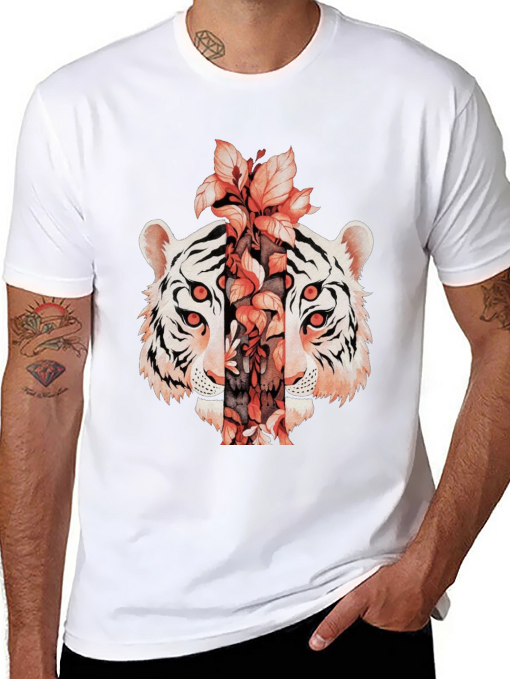 Tiger Floral Print Black T-Shirt