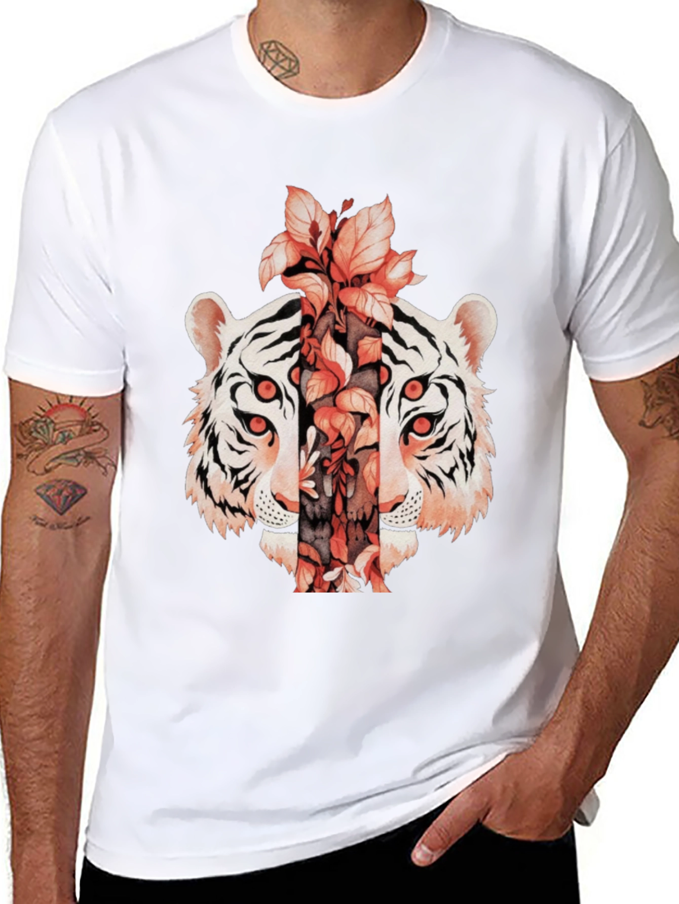 Tiger Floral Print Black T-Shirt