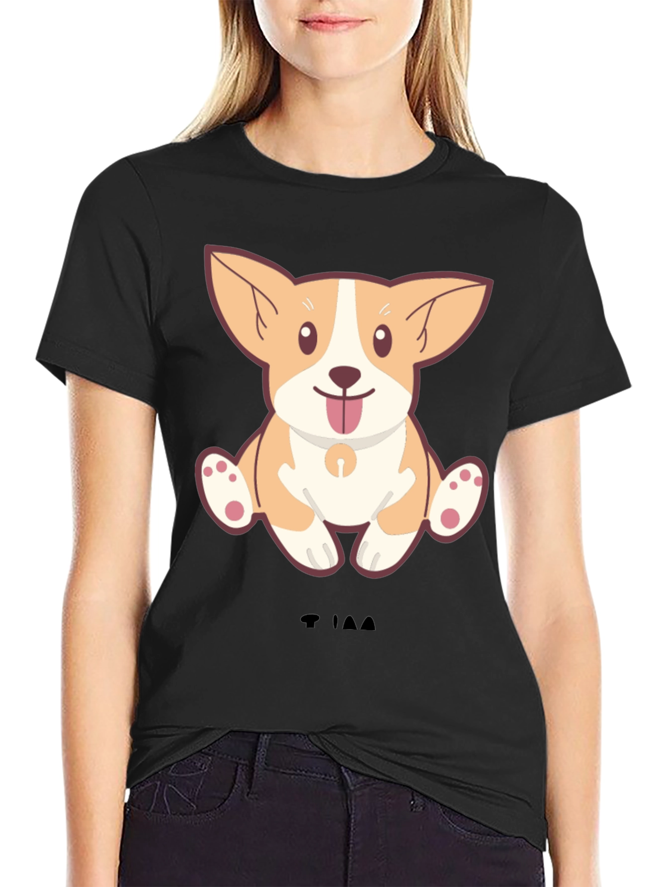 Cute Corgi Dog Cartoon Black T-Shirt