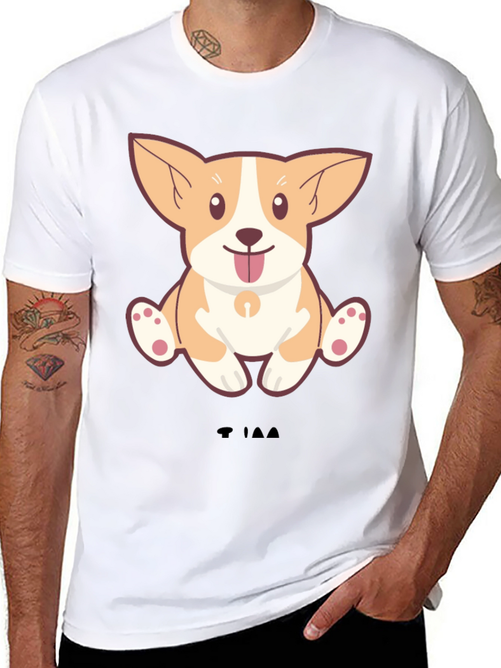 Cute Corgi Dog Cartoon Black T-Shirt
