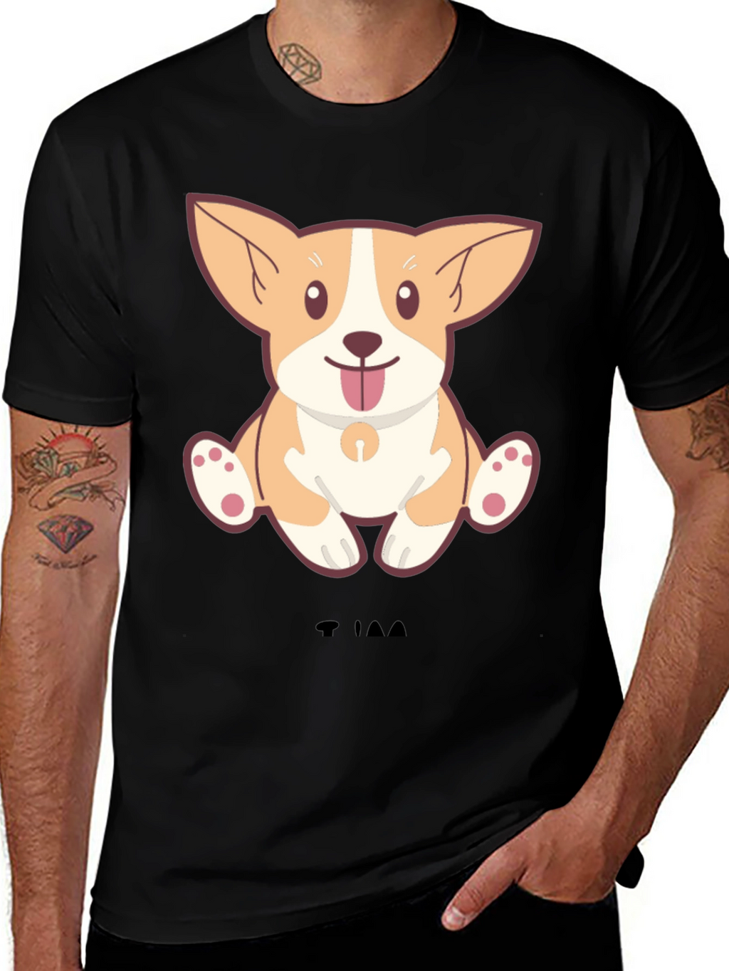 Cute Corgi Dog Cartoon Black T-Shirt