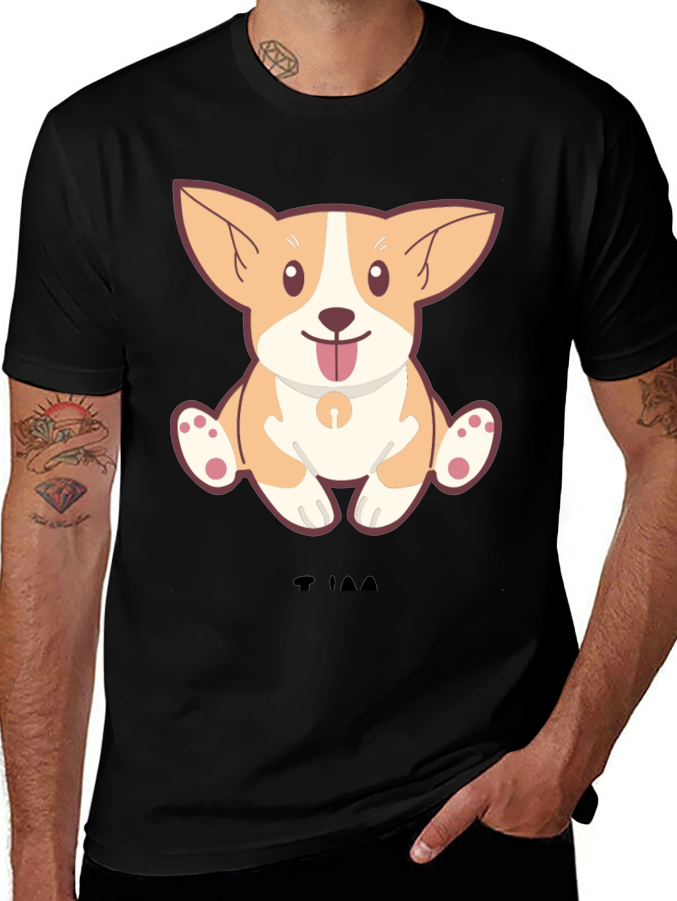 Cute Corgi Dog Cartoon Black T-Shirt