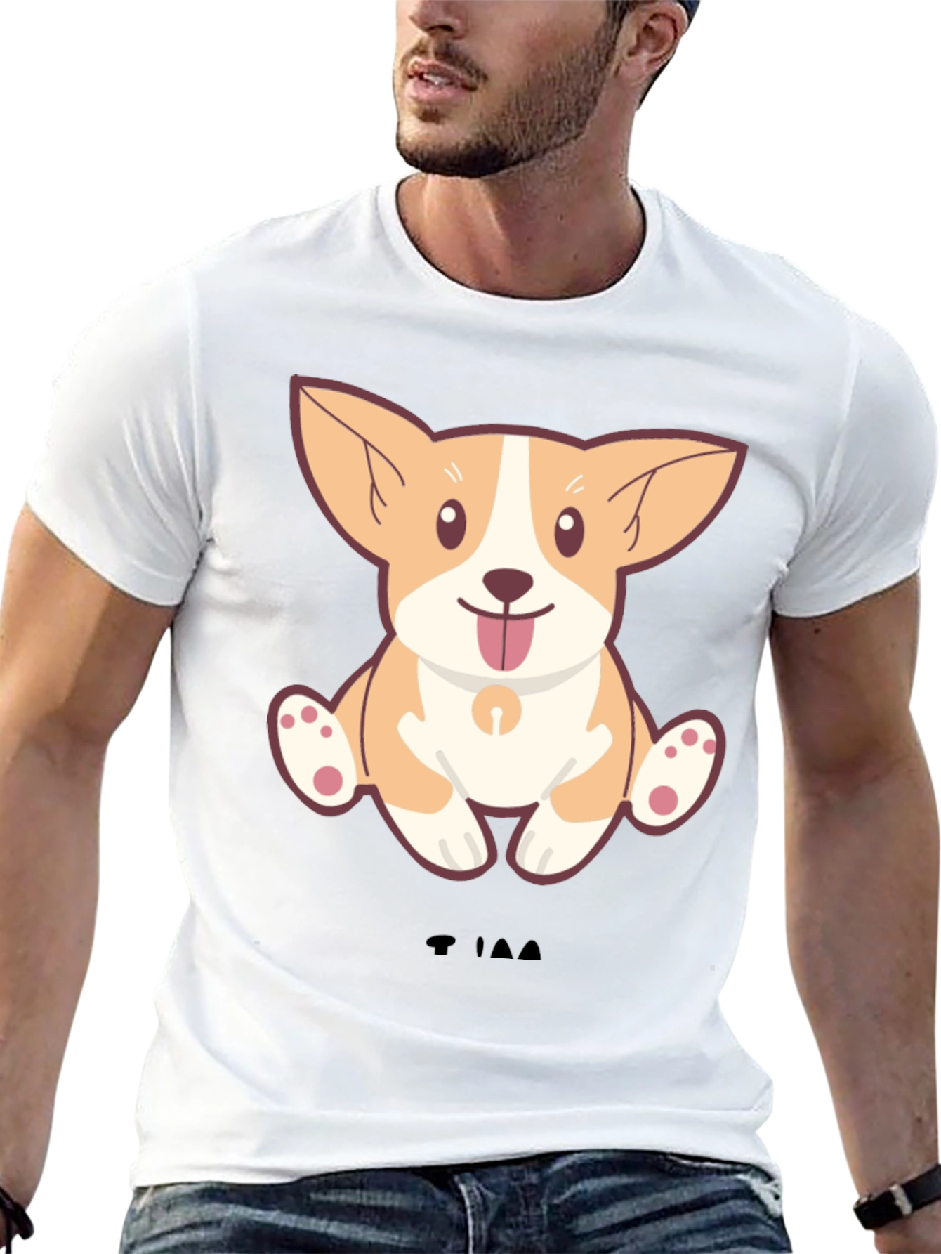 Cute Corgi Dog Cartoon Black T-Shirt