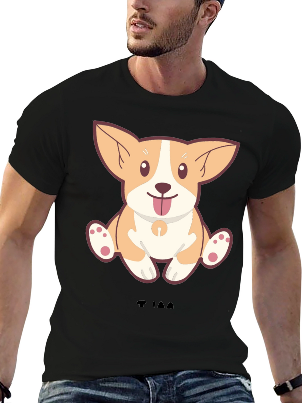 Cute Corgi Dog Cartoon Black T-Shirt