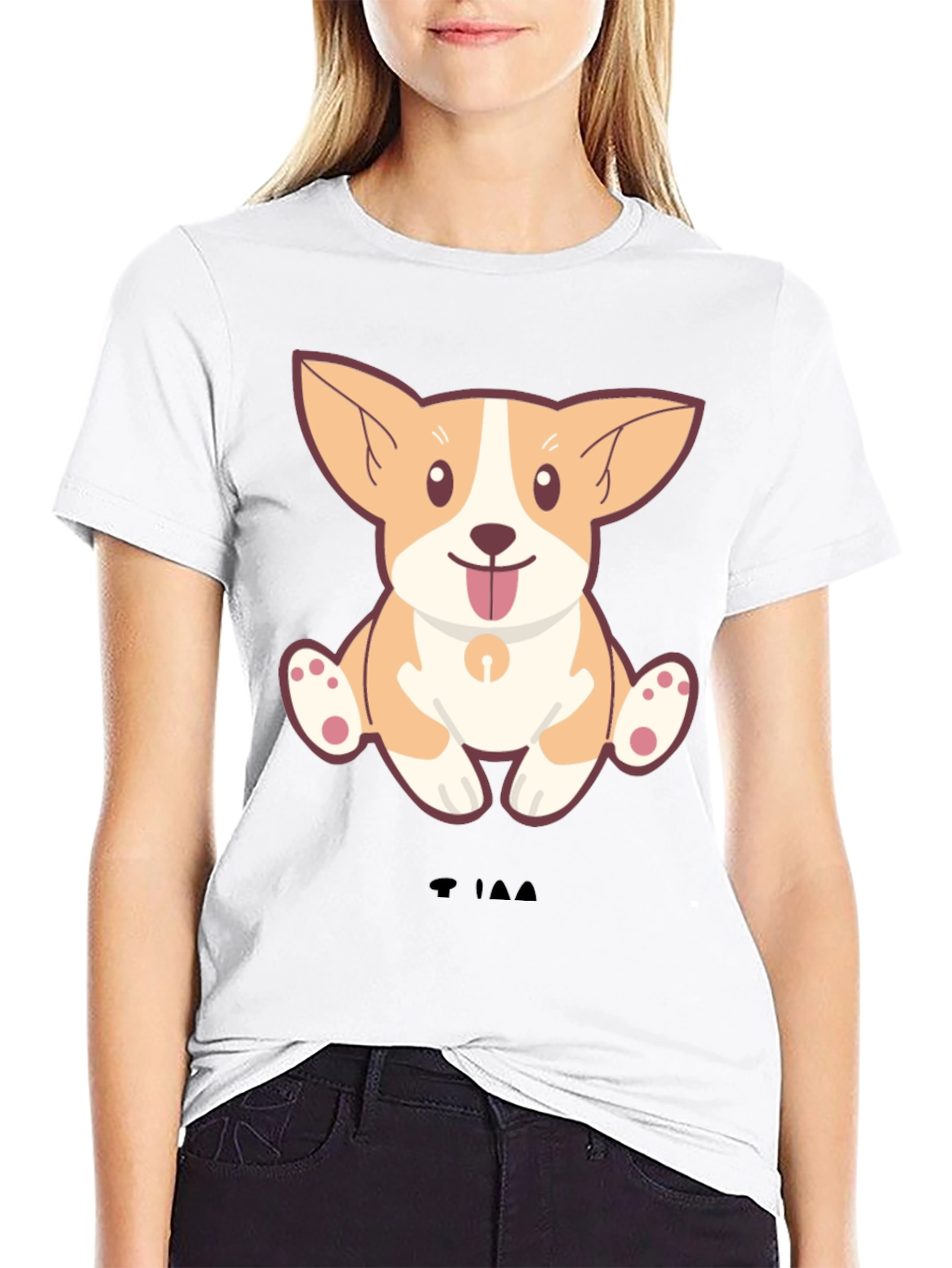Cute Corgi Dog Cartoon Black T-Shirt