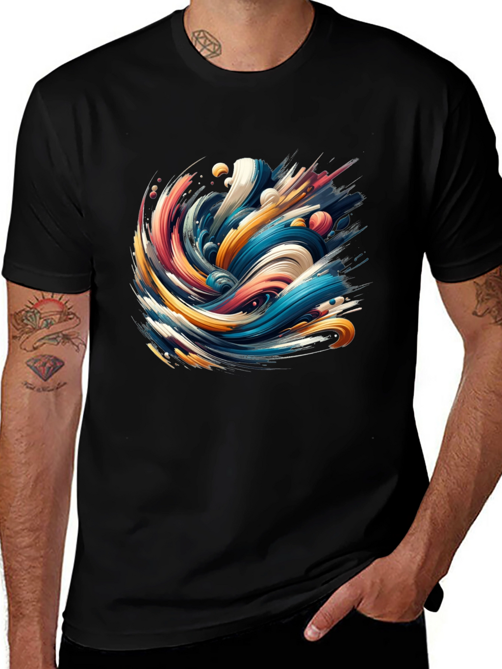 Abstract Wave Graphic Black T-Shirt