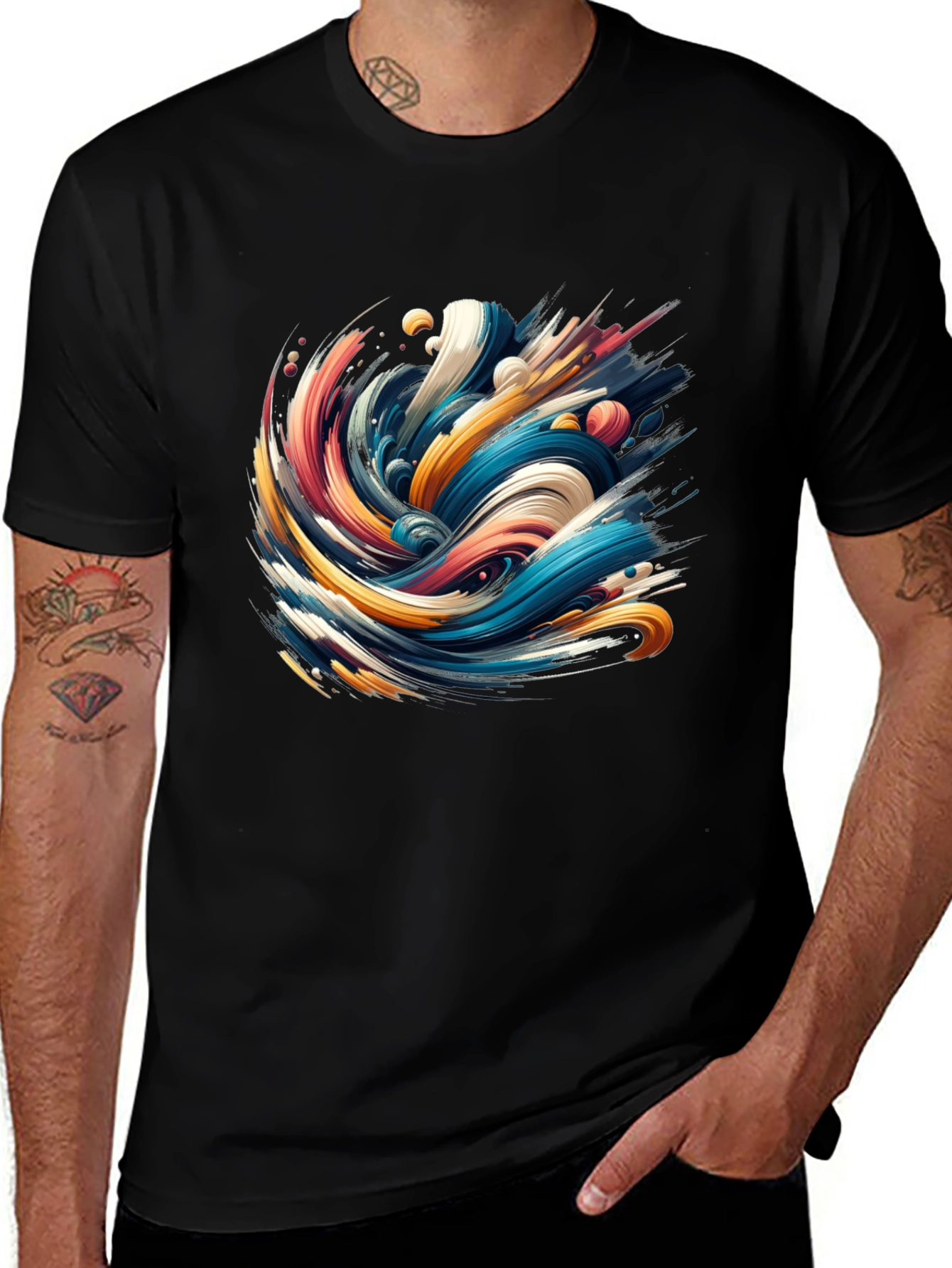 Abstract Wave Graphic Black T-Shirt