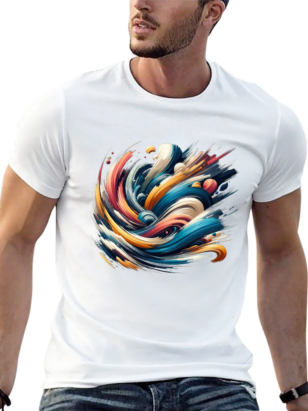Abstract Wave Graphic Black T-Shirt