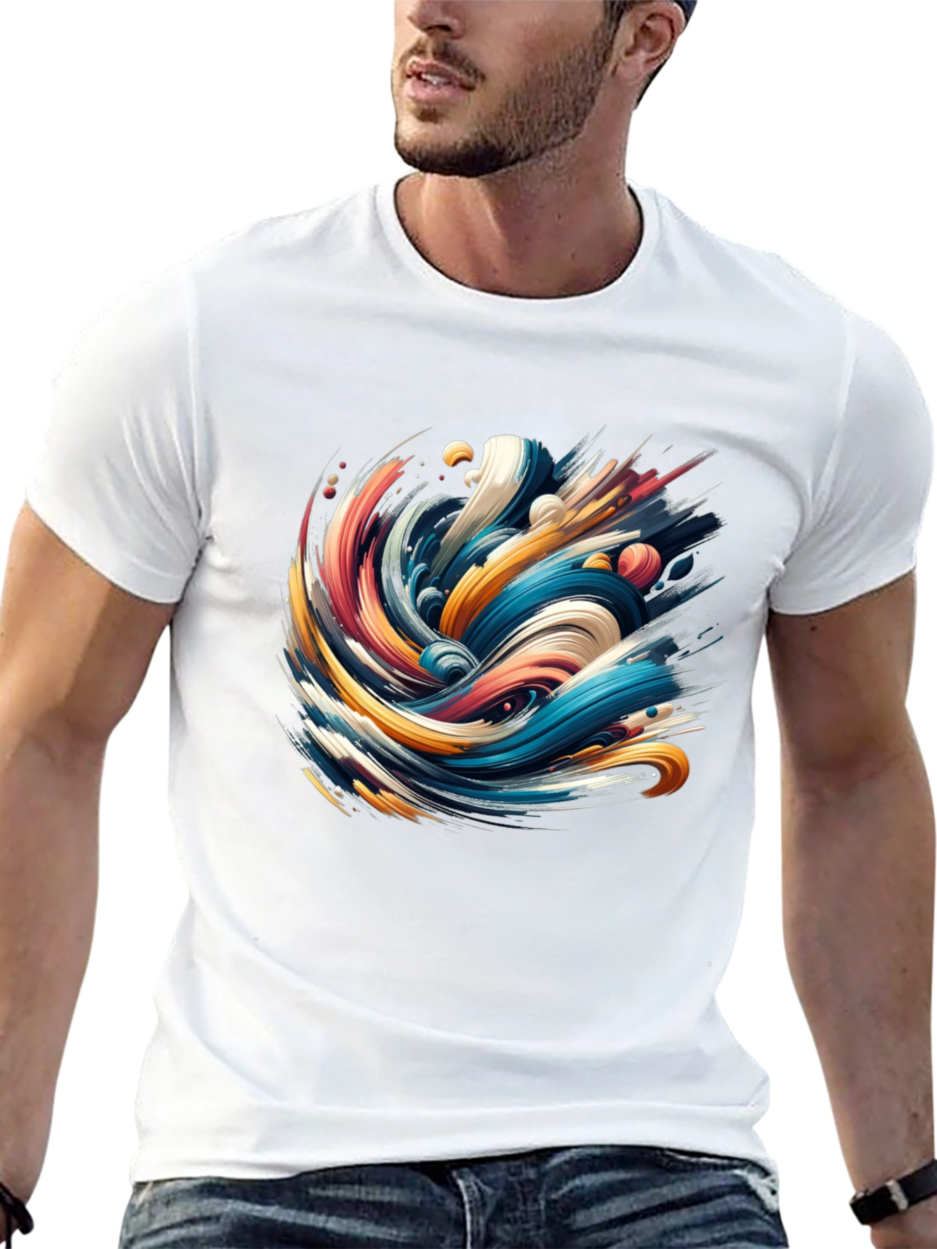 Abstract Wave Graphic Black T-Shirt