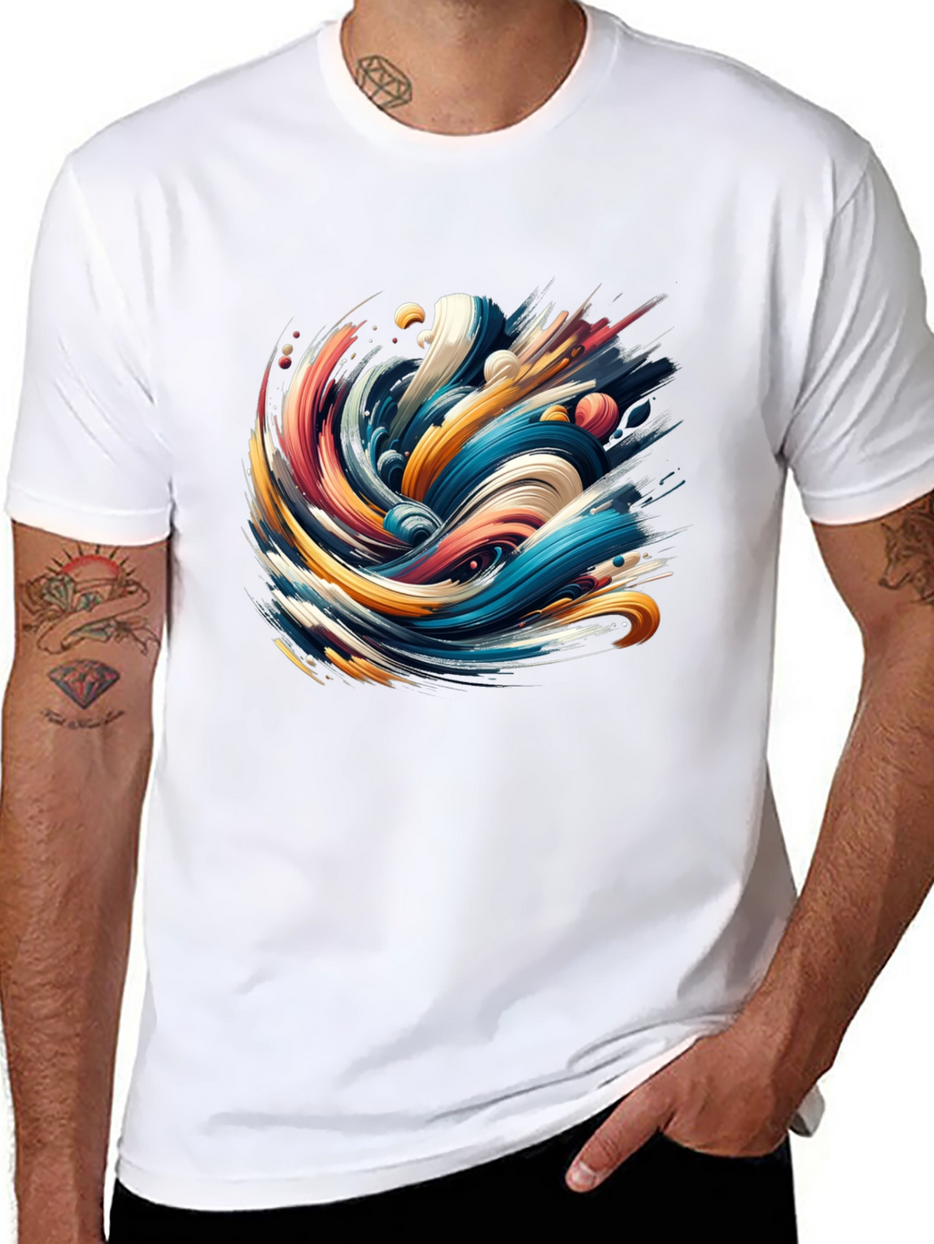 Abstract Wave Graphic Black T-Shirt