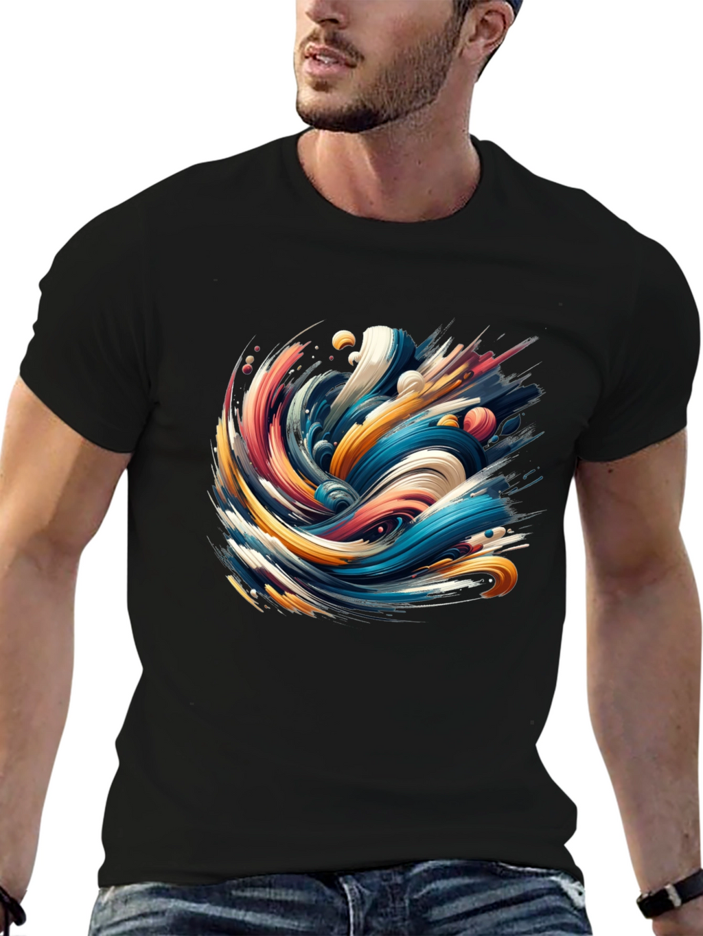 Abstract Wave Graphic Black T-Shirt