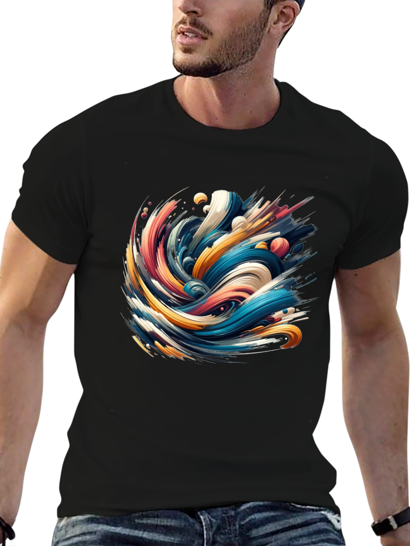 Abstract Wave Graphic Black T-Shirt