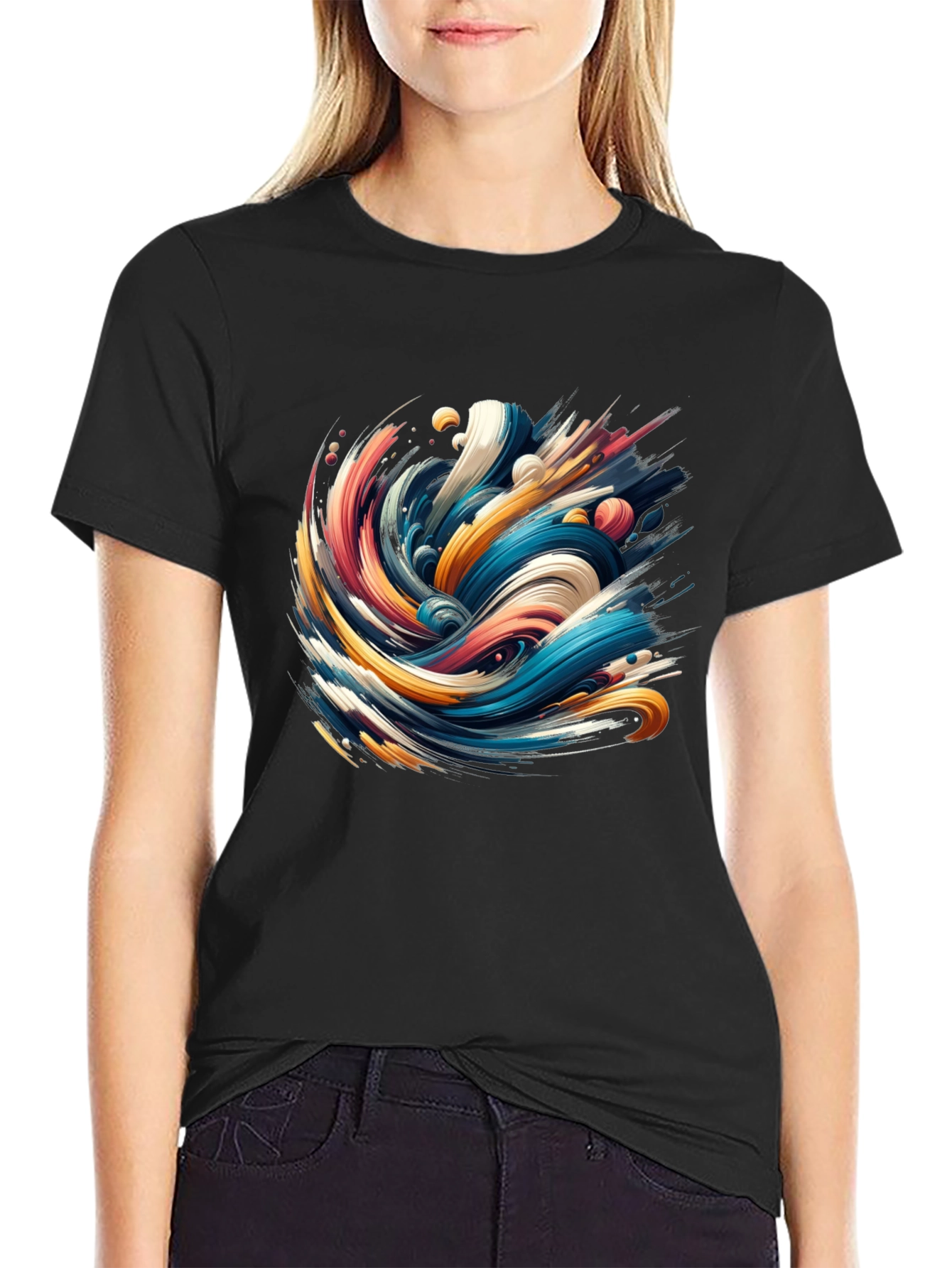 Abstract Wave Graphic Black T-Shirt
