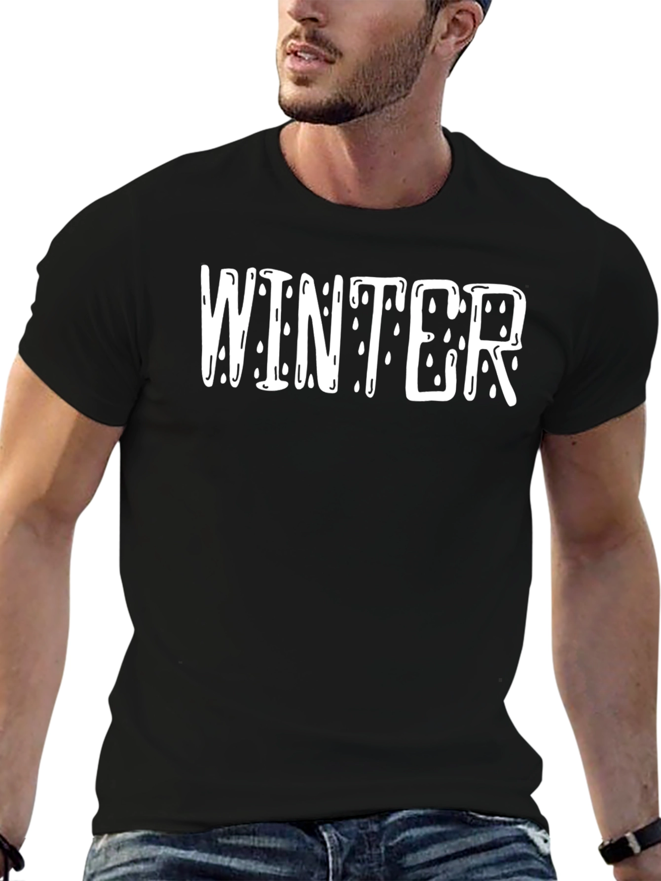 Winter Drip Graphic Tee - Black Cotton T-Shirt