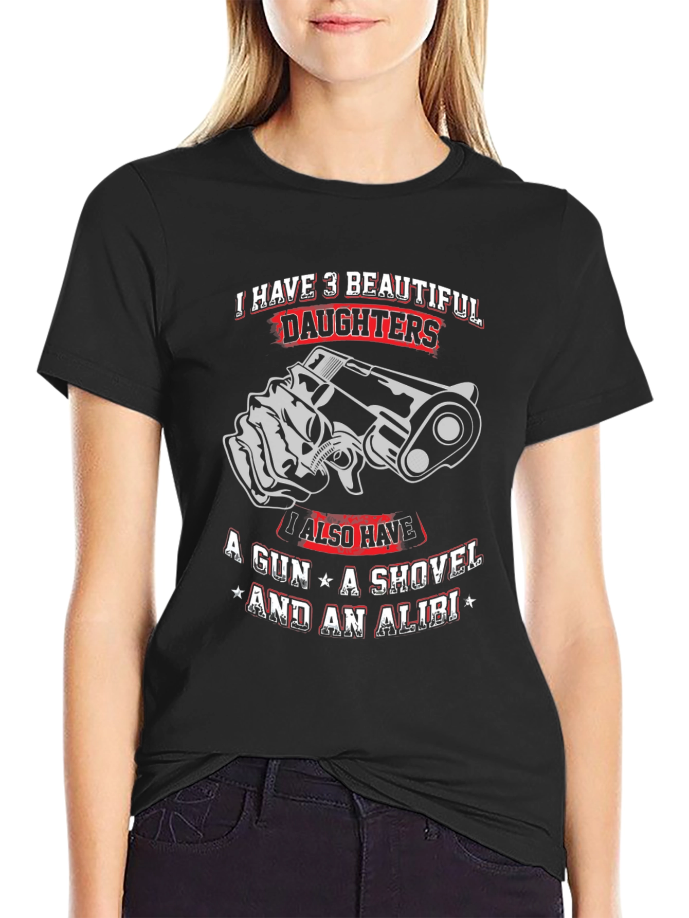 3 Daughters Gun Shovel Alibi Graphic Tee