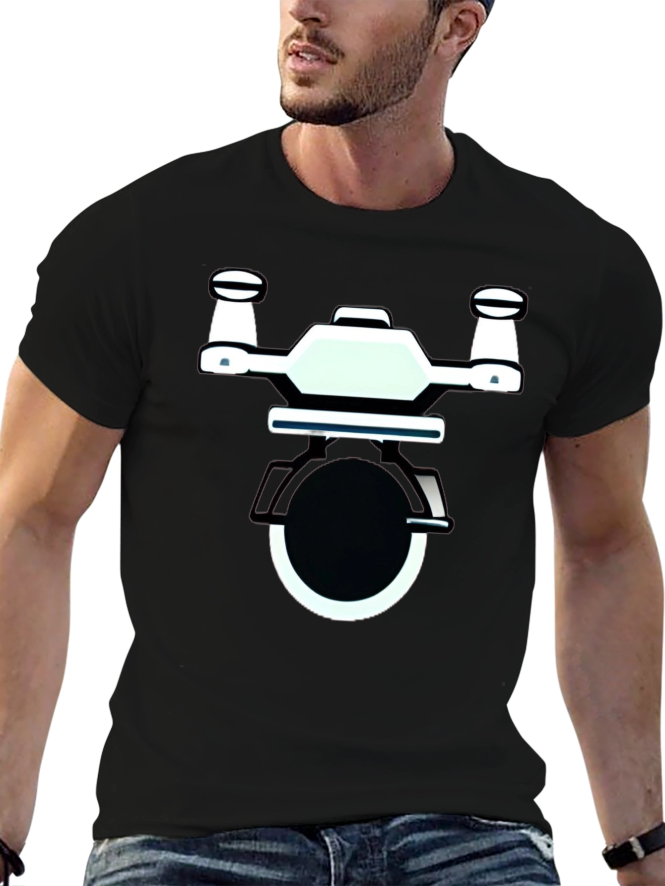 Drone Graphic Black T-Shirt | Modern Design
