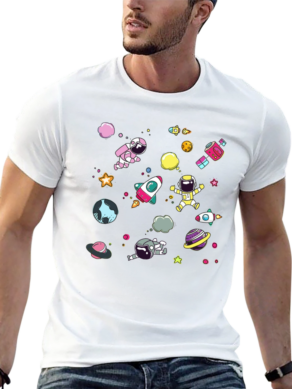 Space Explorer T-Shirt: Astronauts & Planets Design