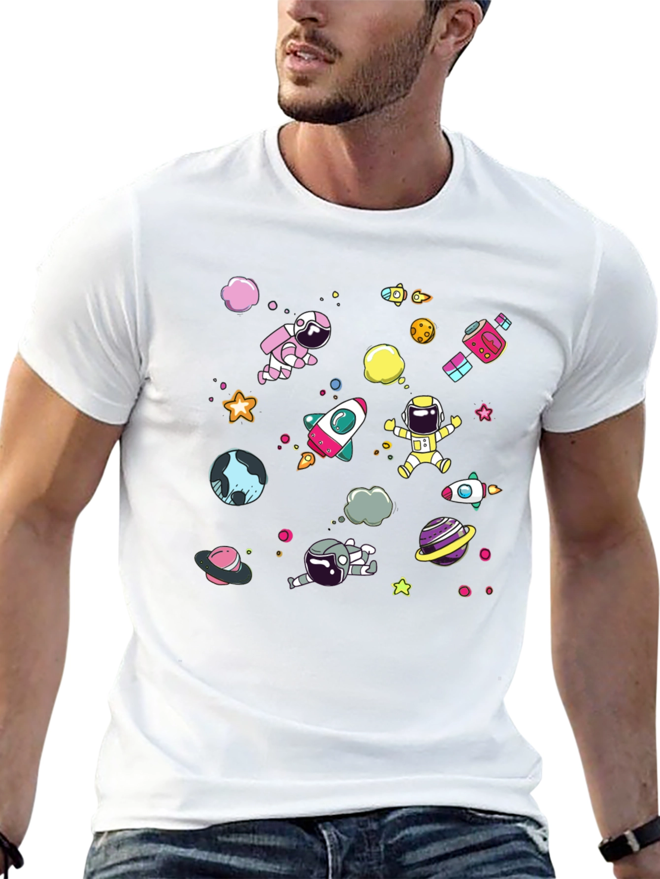 Space Explorer T-Shirt: Astronauts & Planets Design