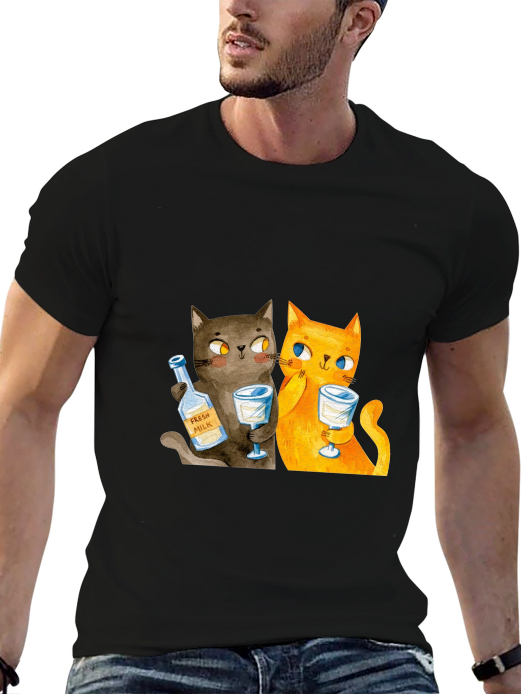 Cat Lover Tee: Cartoon Cats Drinking Milk T-Shirt