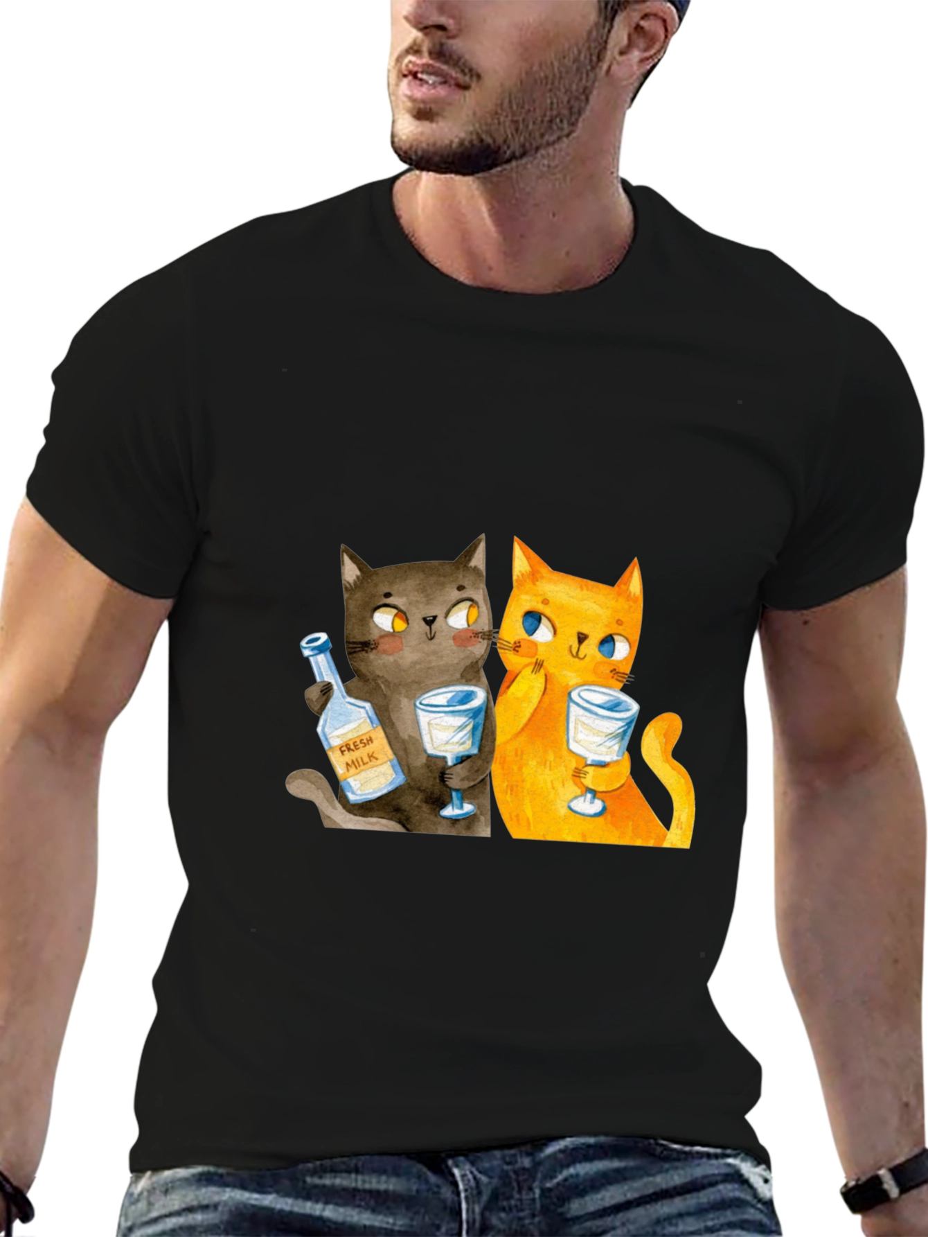 Cat Lover Tee: Cartoon Cats Drinking Milk T-Shirt