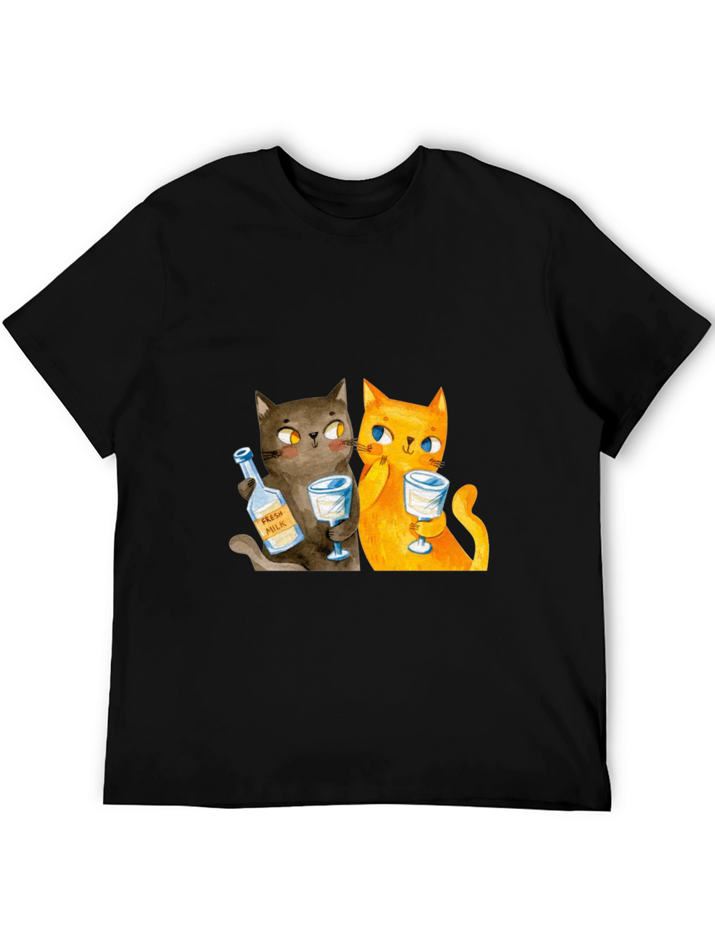 Cat Lover Tee: Cartoon Cats Drinking Milk T-Shirt