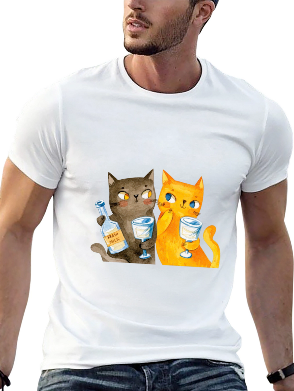 Cat Lover Tee: Cartoon Cats Drinking Milk T-Shirt
