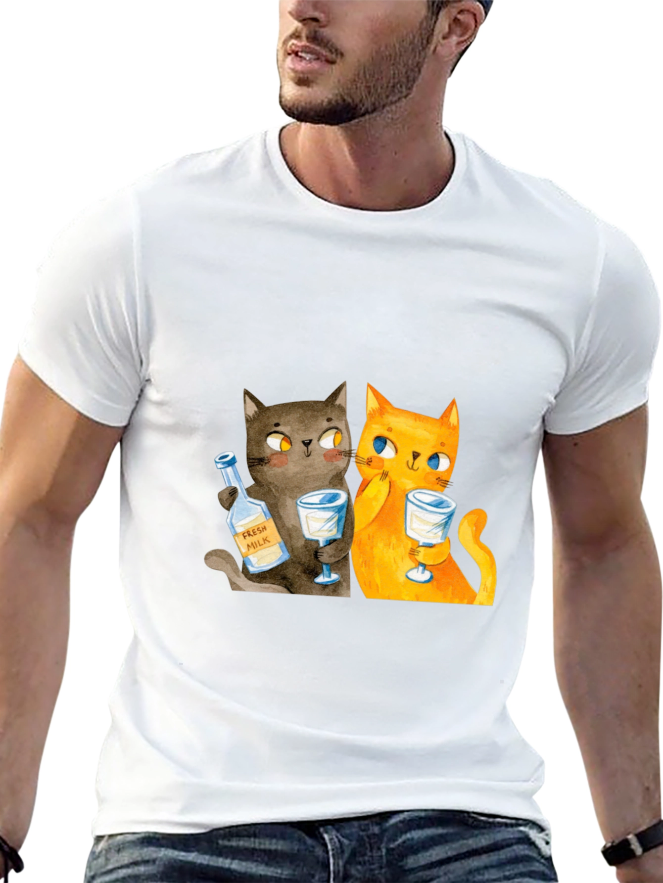 Cat Lover Tee: Cartoon Cats Drinking Milk T-Shirt