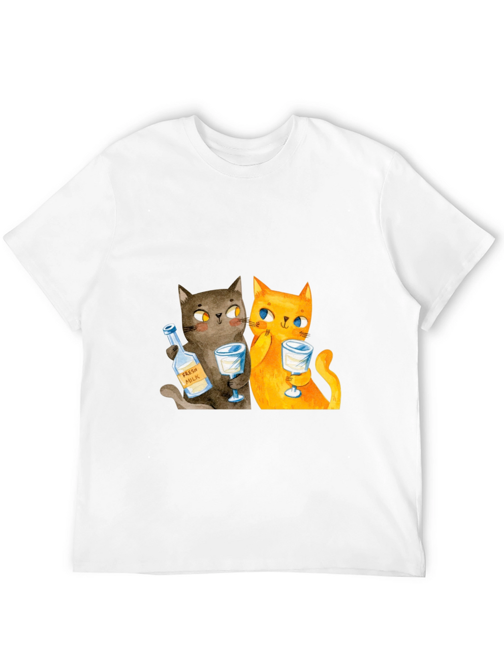Cat Lover Tee: Cartoon Cats Drinking Milk T-Shirt