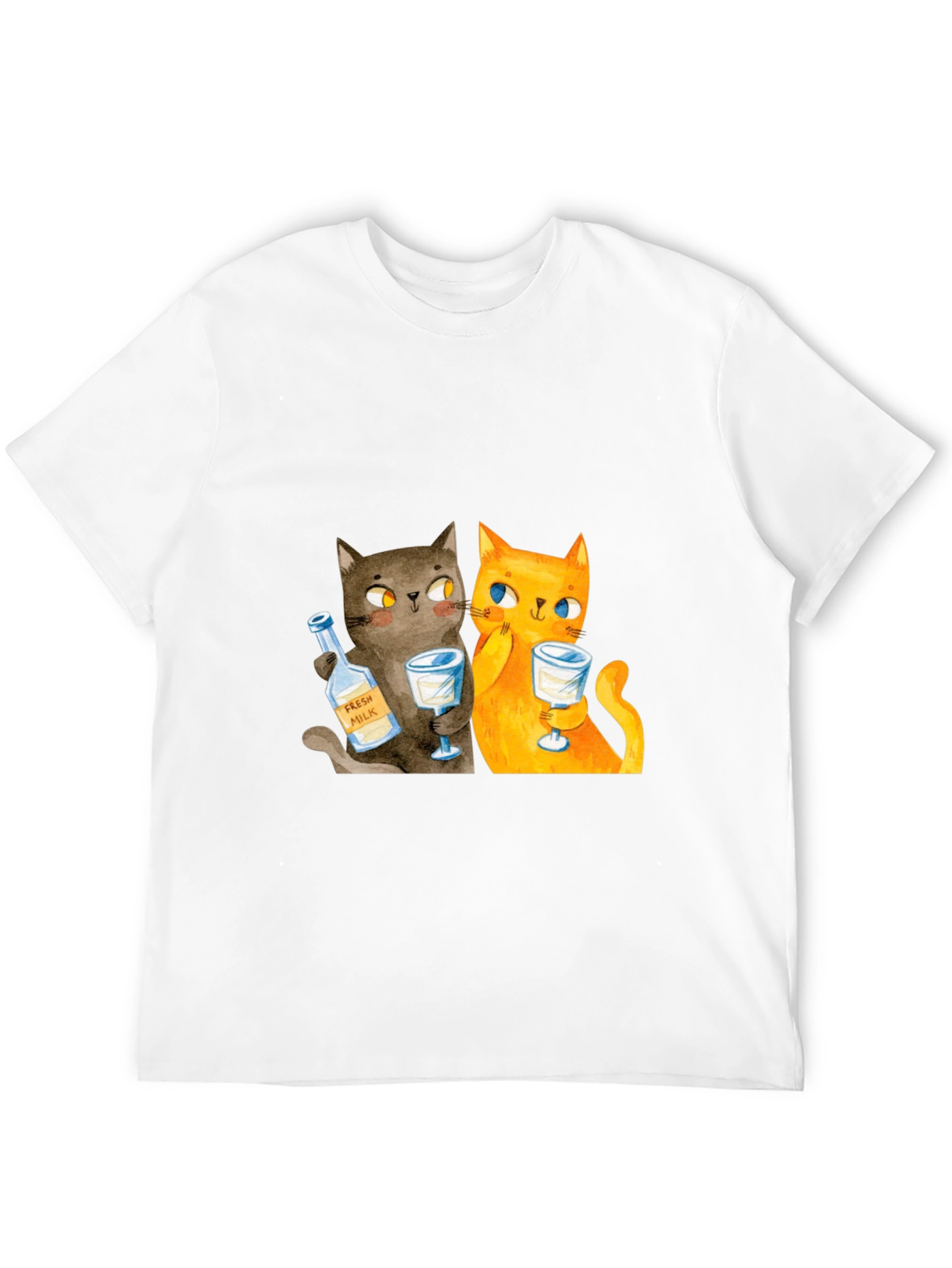 Cat Lover Tee: Cartoon Cats Drinking Milk T-Shirt
