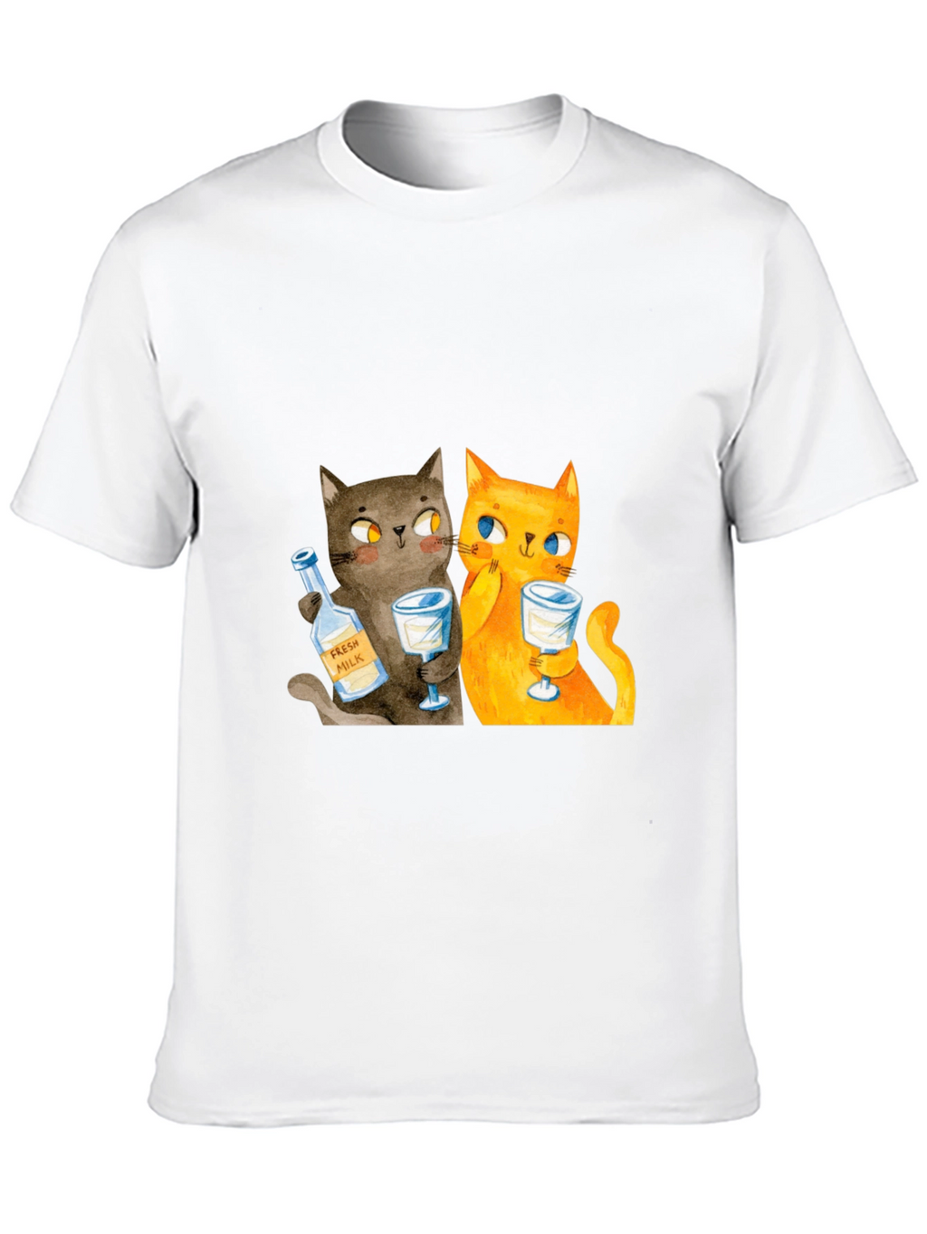 Cat Lover Tee: Cartoon Cats Drinking Milk T-Shirt
