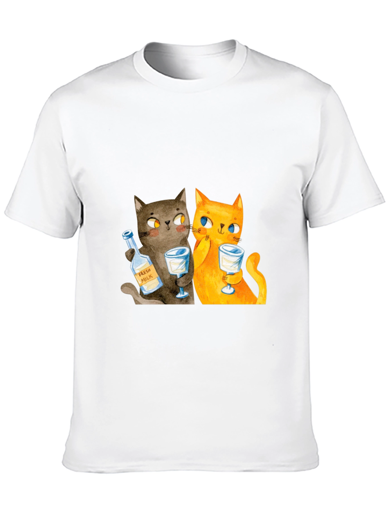 Cat Lover Tee: Cartoon Cats Drinking Milk T-Shirt