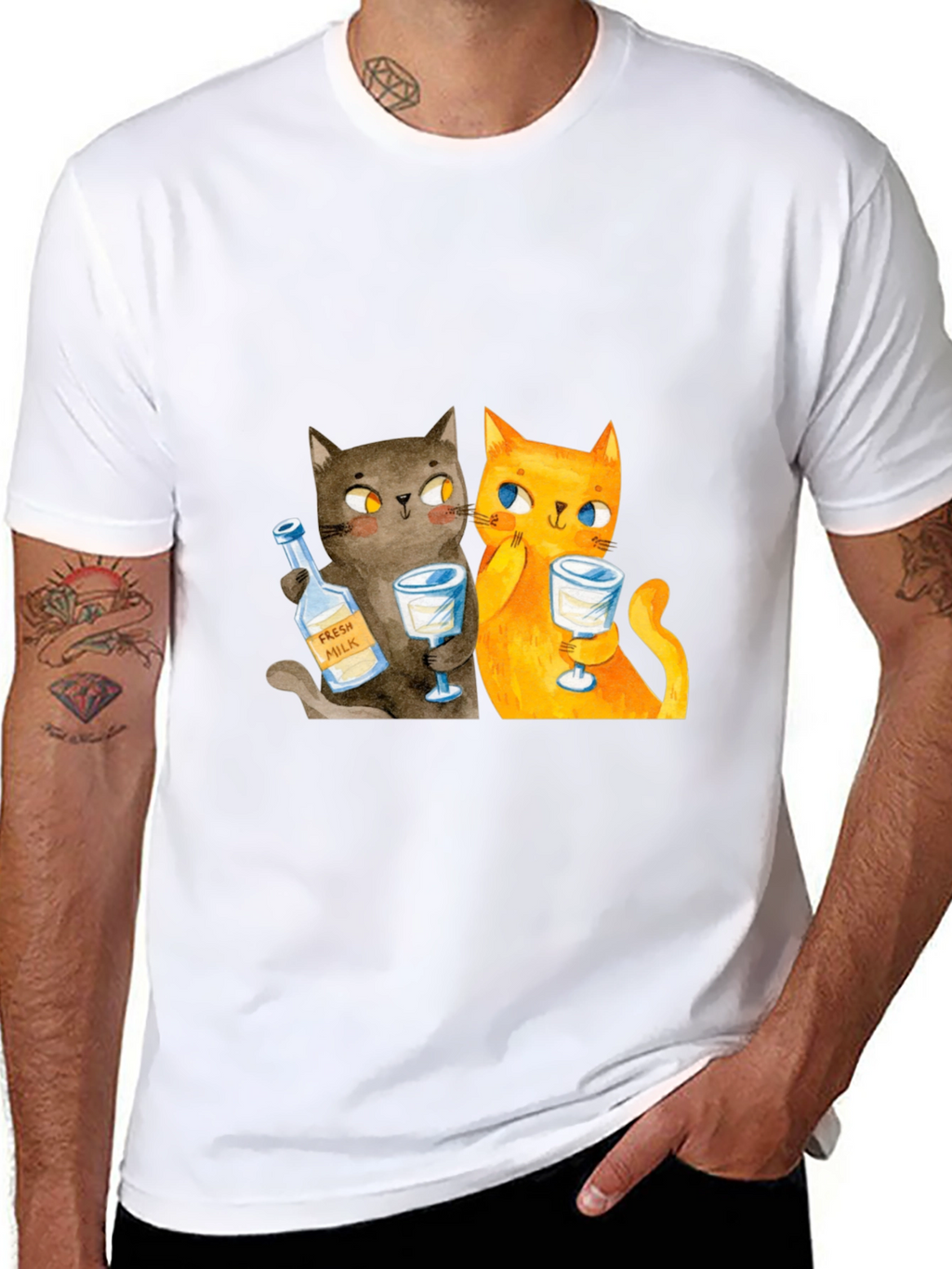 Cat Lover Tee: Cartoon Cats Drinking Milk T-Shirt
