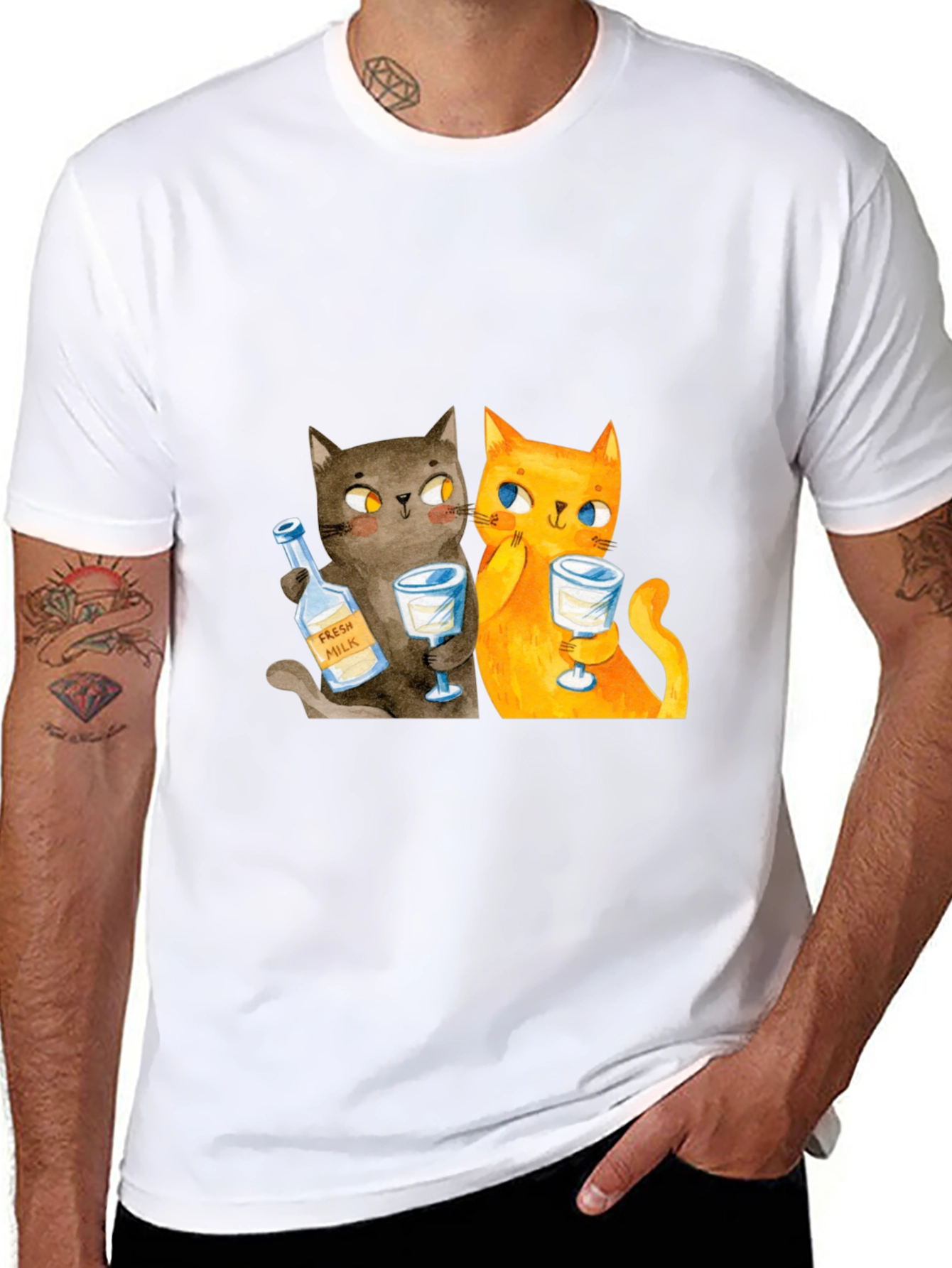 Cat Lover Tee: Cartoon Cats Drinking Milk T-Shirt