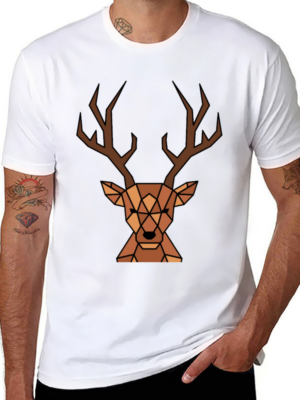 Geometric Deer Graphic Tee - Black T-Shirt