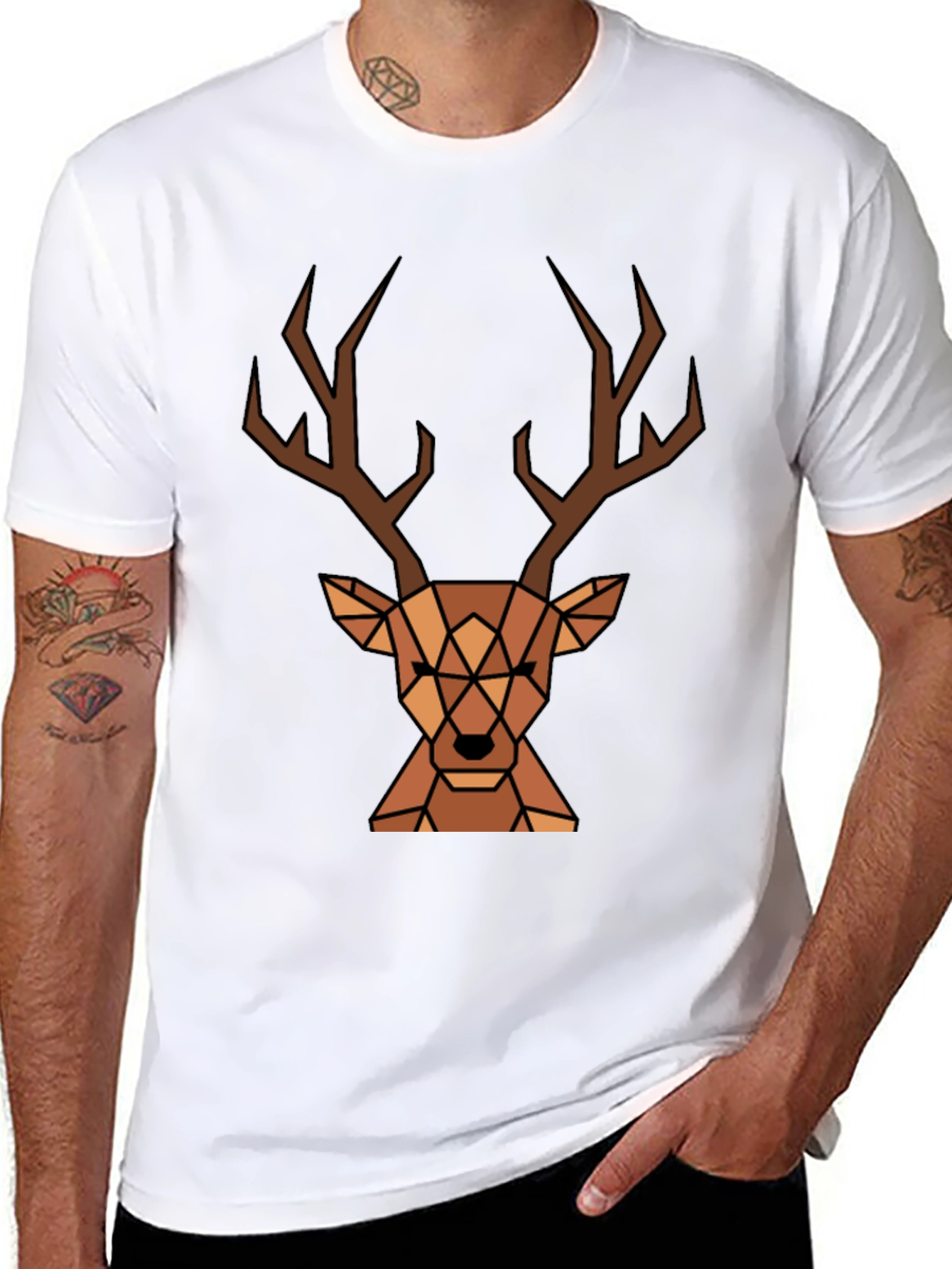 Geometric Deer Graphic Tee - Black T-Shirt