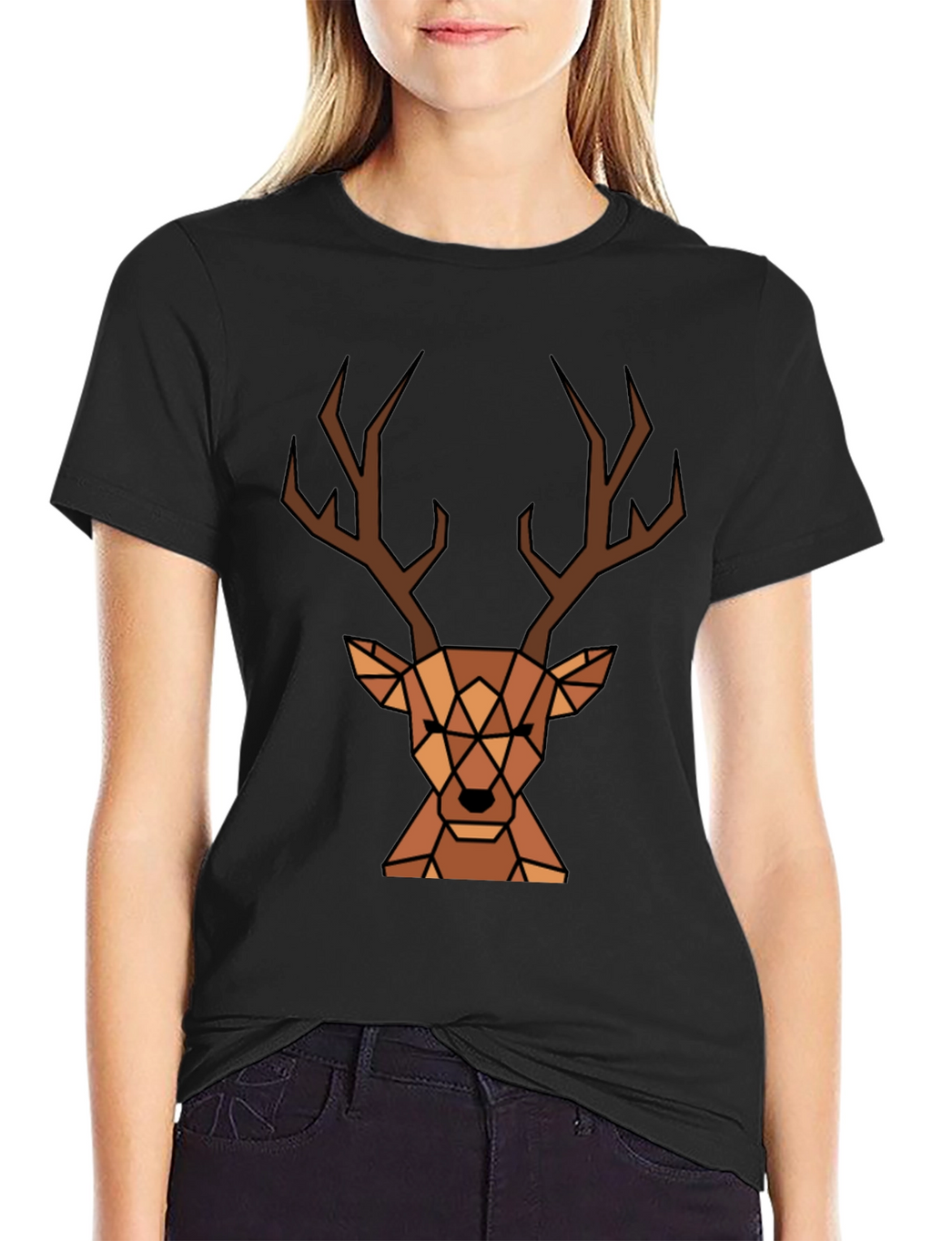 Geometric Deer Graphic Tee - Black T-Shirt
